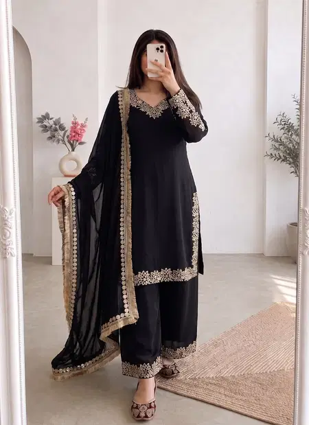 Ssc 730 Heavy Chinon Silk Embroidery Work Plazzo Suits